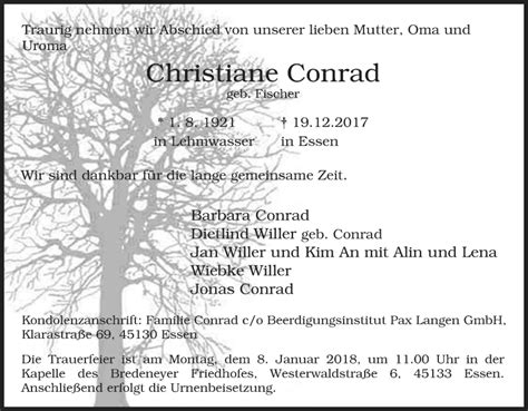 Traueranzeigen Von Christiane Conrad Trauer In NRW De