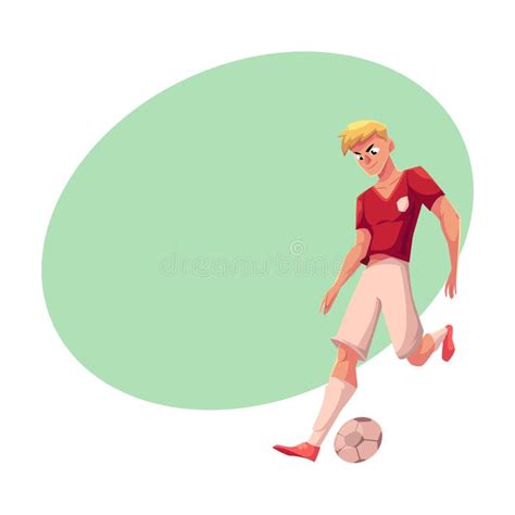Knappe Blonde Voetballer In Eenvormige Status Met Voetbalbal Vector Illustratie Illustration