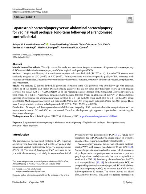 Pdf Laparoscopic Sacrocolpopexy Versus Abdominal Sacrocolpopexy For