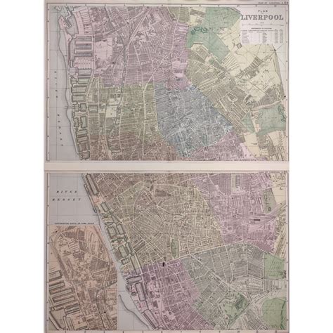 Liverpool. Original antique map in two parts published by George Bacon