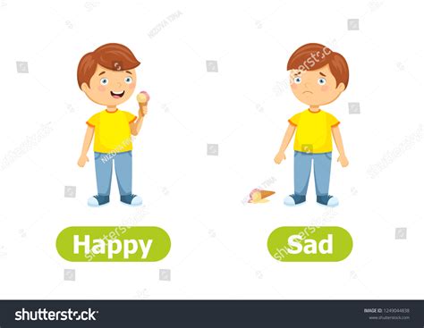 Vector Antonyms Opposites Happy Sad Cartoon Stock Vector (Royalty Free ...
