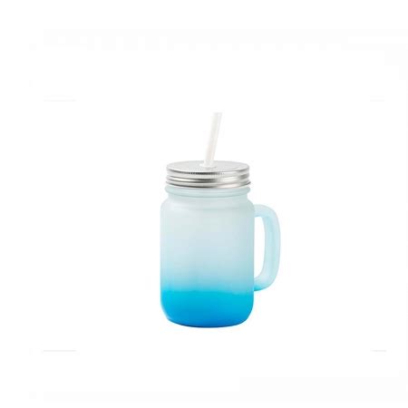 Caneca Mason Jar Vidro Jateado Degrade Rosa C Canudo 430 ML