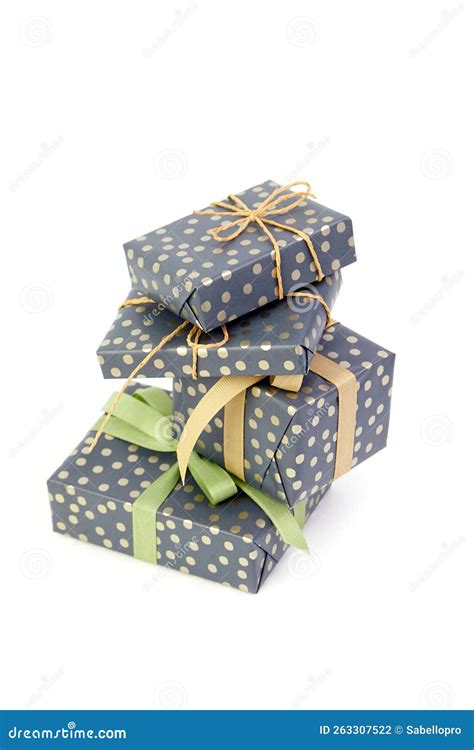 Stacked Gift Boxes For Present Isolated On White Green Gift Boxes Pile