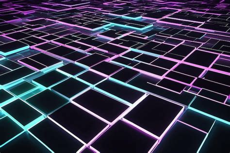 Premium Photo | 3d Neon Light Blocks Futuristic Digital Network Flying ...