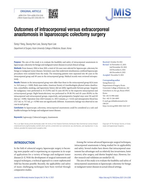 PDF Outcomes Of Intracorporeal Versus Extracorporeal Anastomosis In