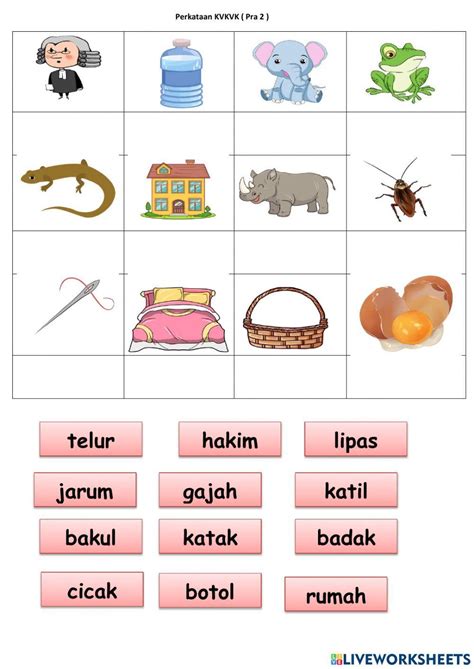 Pdf Online Activity Perkataan Kvkvk Live Worksheets