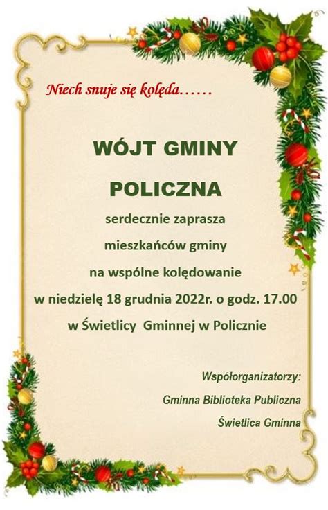 Zaproszenie na kolędowanie GMINA POLICZNA