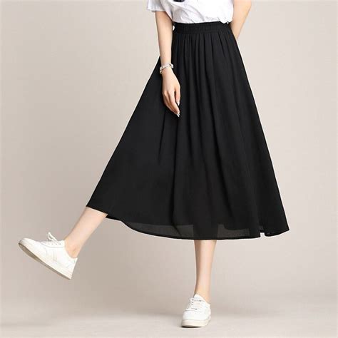 Jual Rok Midi Skirt Korean Style A Line Polos Sifon Rok Wanita