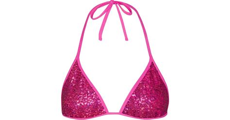 Skims Sequin Triangle Bikini Top In Pink Lyst