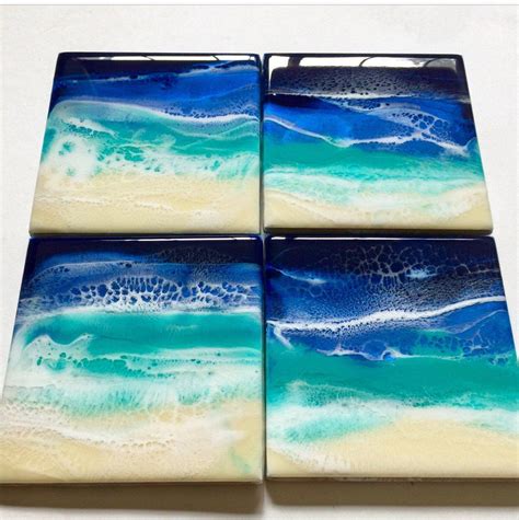 Hand Painted Ocean Coasters Set Of 4 Functional Art Etsy Coaster