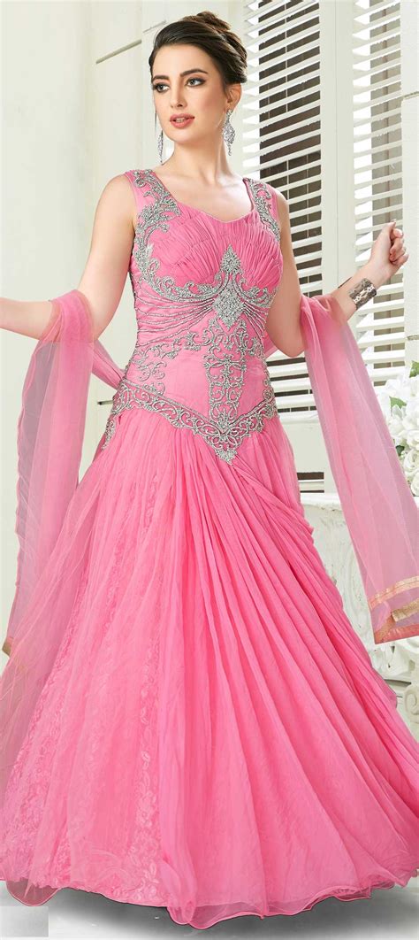 Festive Reception Wedding Pink And Majenta Color Net Silk Fabric