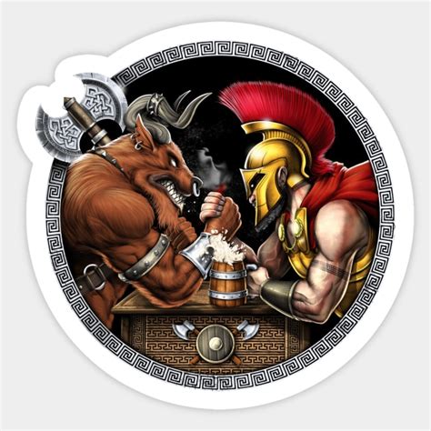 Minotaur vs Spartan Arm Wrestling - Greek Mythology - Sticker | TeePublic