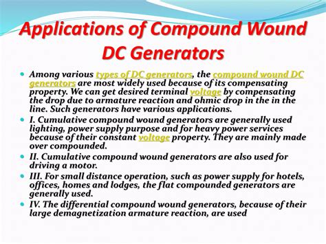 Application of different types of dc generator and dc motor | PPT