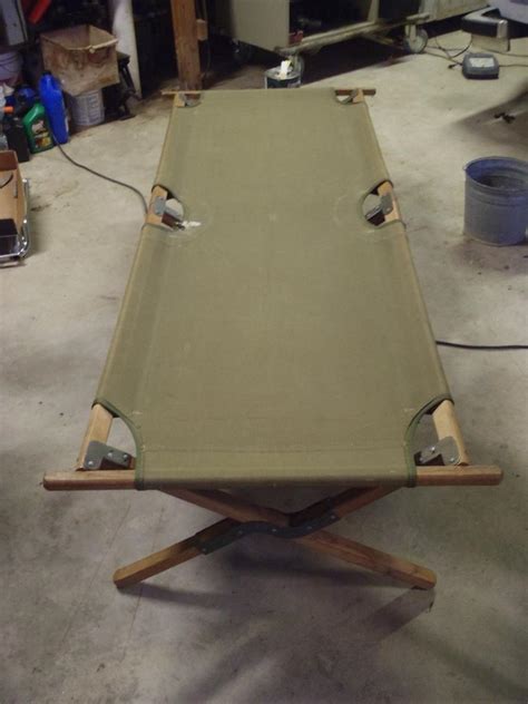 Vintage Wwii Folding Army Cot Green Canvas Wood 1860989743