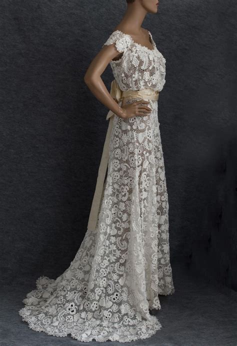 Irish Crochet Lace Wedding Dress C 1912 Special Event Gown