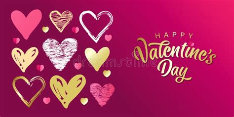 Happy Valentines Day Golden Lettering With Doodle Sketch Heart On