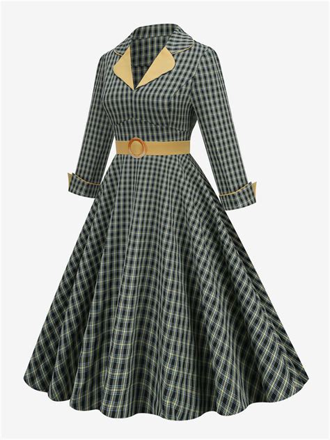 Robe Vintage Des Années 1950 Col Rabattu Manches Longues Robe