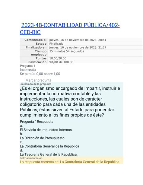 Examen contabilidad publica 2023 4B CONTABILIDAD PÚBLICA 402 CED BIC