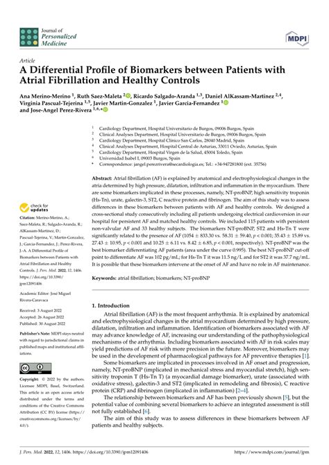 Pdf A Differential Profile Of Biomarkers Between Patients With Atrial