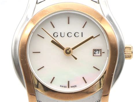 グッチ Gucci 】 腕時計 5500l Ss Gp クォーツ 27mm デイト シェル文字盤 レディース 箱 新着 6658 0