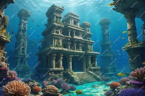 Premium Photo | Ancient Underwater City Towering Coral Underwater ...