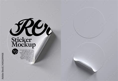 Circle Sticker Mockup Layouts With Curled Corner Stock Template Adobe