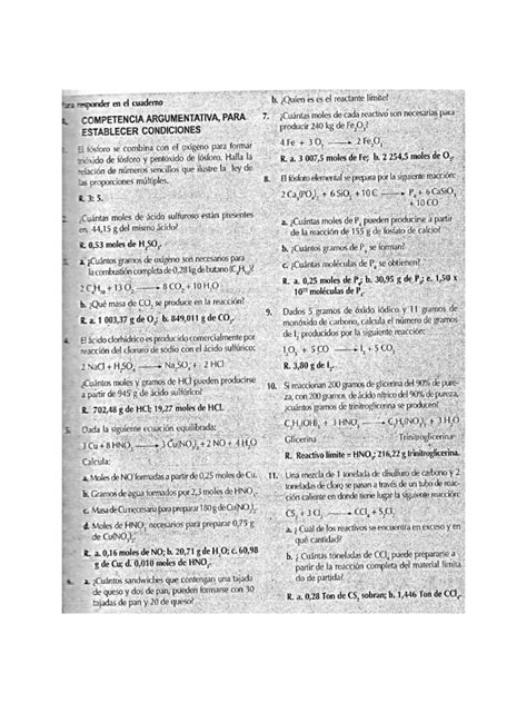 Calculos Estequiometricos Ejercicios - EJERCICIOS CALCULOS ESTEQUIOMETRICOS | PDF