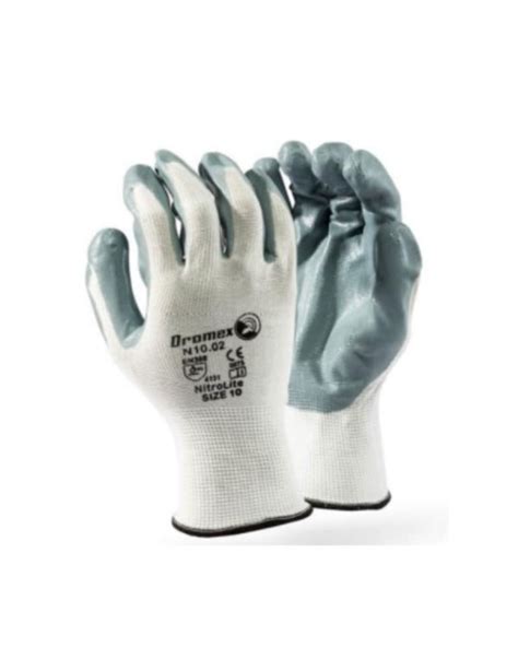 Dromex Nitrolite Nylon Grey Nitrile Coated On White Shell Excellent