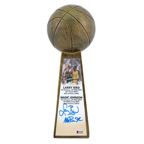 Larry Bird Magic Johnson Signed 14 Championship Basketball Trophy