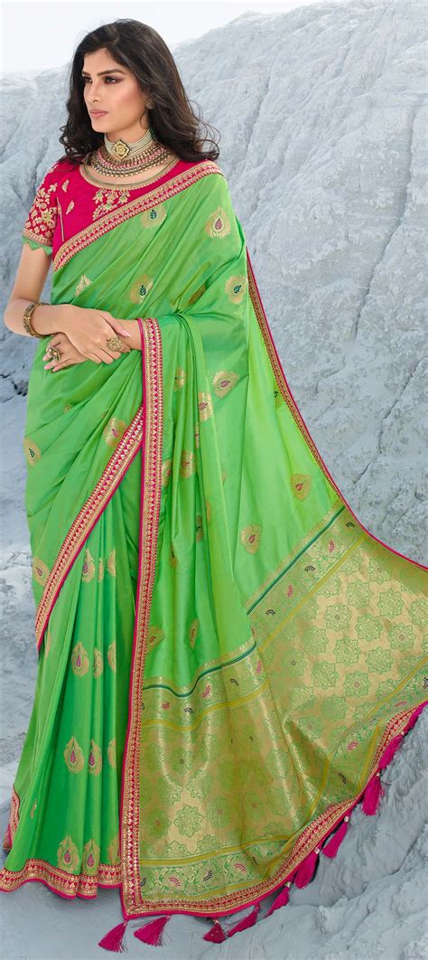 Traditional Green Color Jacquard Fabric Saree