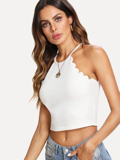 Fashionable Scallop Trim Halter Top