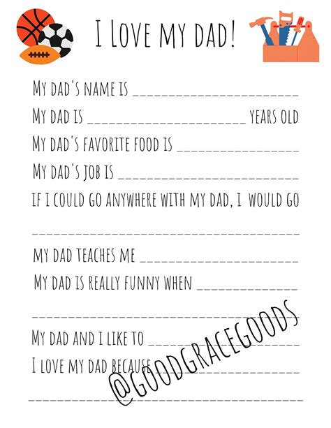 Fathers Day Fill In The Blank Printable Sunday School Fathers Day