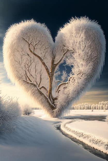 Premium Ai Image Heart Shaped Tree In The Middle Of A Snowy Field