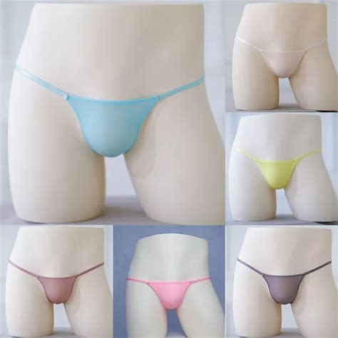 SEXY MEN S LOW Rise G String Thong Bikini Underwear Ice Silk Pouch Sheer Briefs PicClick AU