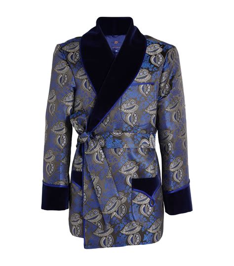 Mens Daniel Hanson Blue Silk Paisley Smoking Jacket Harrods Uk