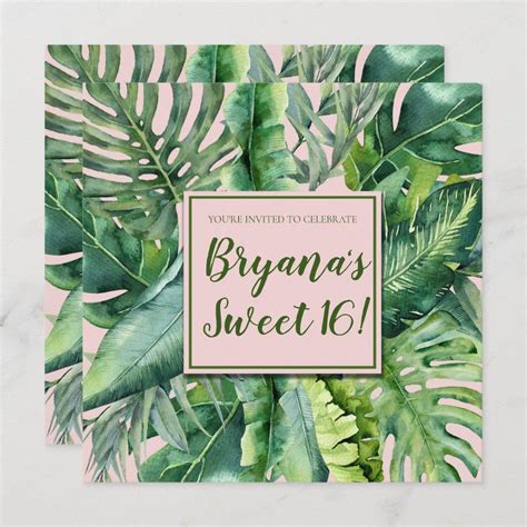 Pink Green Tropical Leaves Sweet Party Invitation Zazzle Sweet