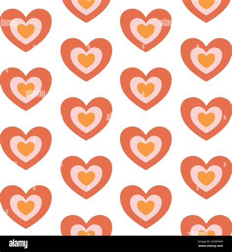 Vector Seamless Pattern Of Flat Groovy Heart Isolated On White