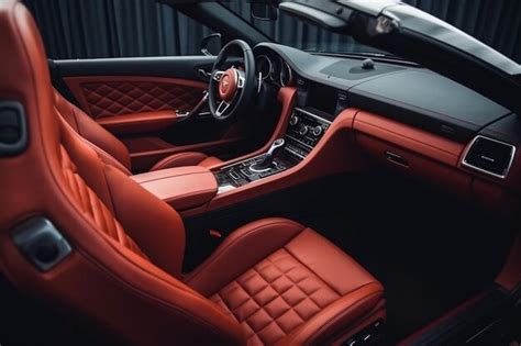 Premium Photo | Red sport car salon direction vire brown leather interior