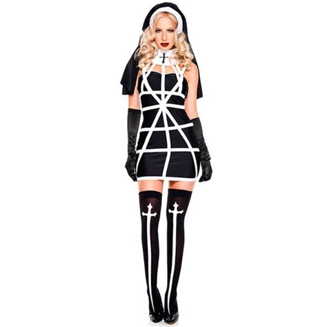 Sexy Nun Costume Adult Women Dress With Hood For Halloween Costume Nun