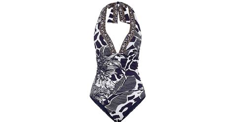 Camilla Embellished Halter One Piece Swimsuit In Blue Lyst