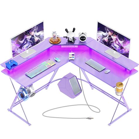 Buy SEVEN WARRIOR Gaming Desk 50.4” with LED Light & Power Outlets, L-Shaped Gaming Desk Carbon ...