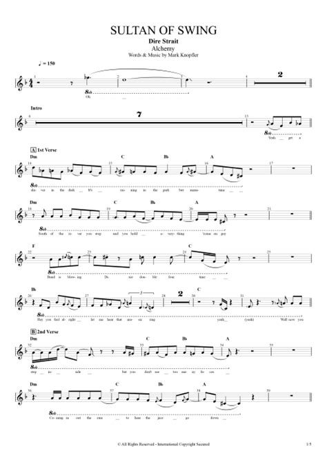 Sultans Of Swing Live Tab By Dire Straits Guitar Pro Full Score Mysongbook