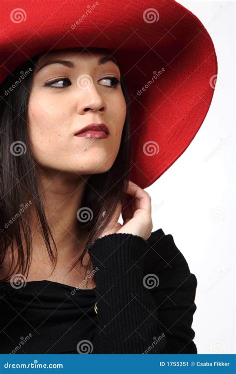 Pretty Woman In Red Hat Stock Image Image Of Happy Face 1755351