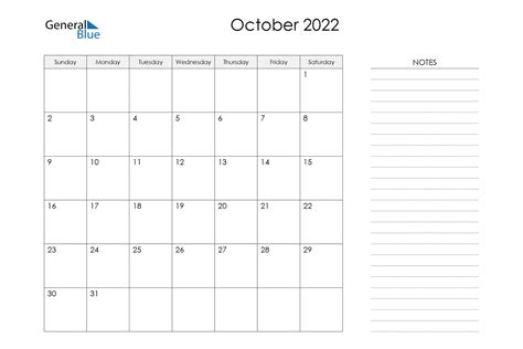 40 Free Printable October Calendars 2022