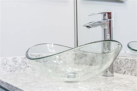 Shabby Chic Bathroom With Glass Vessel Sinks