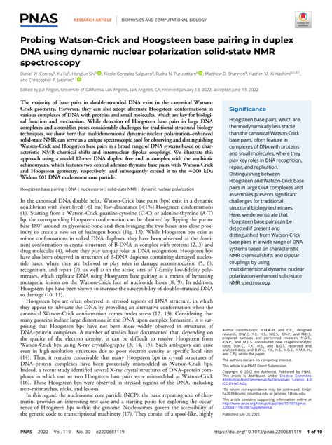 PDF Probing Watson Crick And Hoogsteen Base Pairing In Duplex DNA