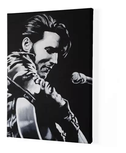 Cuadro Decorativo Elvis Presley Blanco Y Negro Guitarra