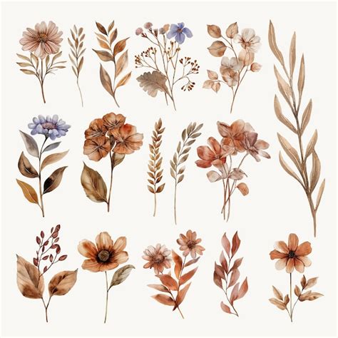 Premium Vector | Aesthetic brown flower watercolor