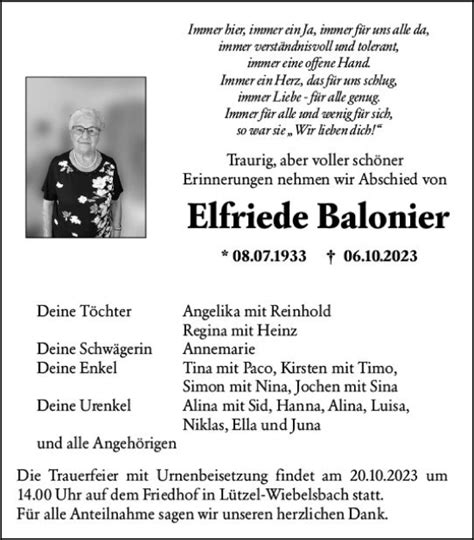 Traueranzeigen Von Elfriede Balonier Vrm Trauer De