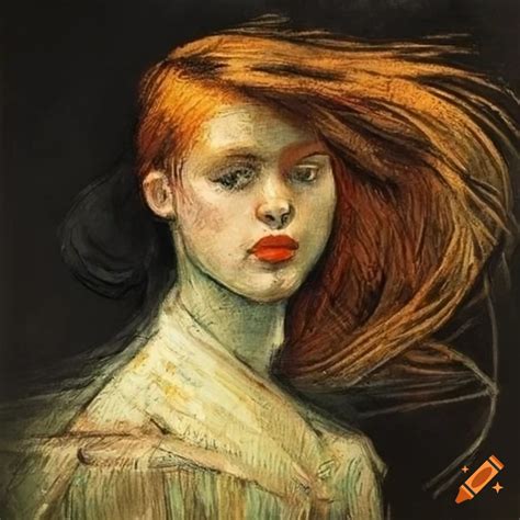 Charcoal Drawing Of A Girl With Hair Flowing In The Wind On Craiyon